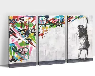 3-Pieces Banksy Graffiti Street Canvas-Wall-Art Colorful Cool Banksy Canvas ... • $98.66