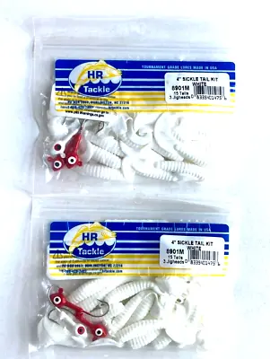 2 Packs Haw River Tackle 4  Sickle Tail Grub Kit White With Silver Hook Jighead • $10.94