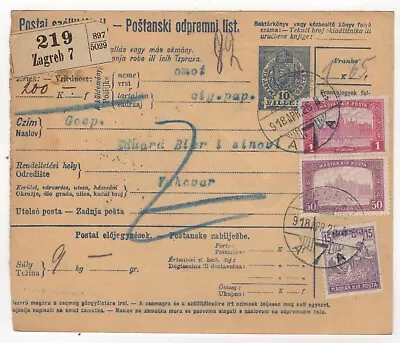 1918 Apr 25th. Parcel Receipt. Zagreb To Vukovar. • $12.55