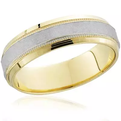 Mens Hammered Two Tone 14k White & Yellow Gold Wedding Band 6mm Wide Ring Solid • $542.48