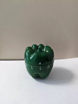 Vintage Green Pepper Kitchen Timer - 60 Minutes Mechanical Windup - Works • $10.99