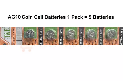 AG10 Coin Cell Watch Battery Remot Alkaline 1.55v Battery - 1 Pack = 5 Batteries • £1.85