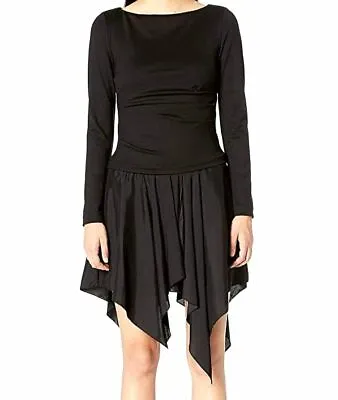 $500 Nicole Miller Women's Black Ponte Asymmetrical Long Sleeve Combo Dress Sz P • $55.98