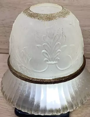 Vintage Light Shade Glass Frosted Embossed Ribbed Torchiere Vanity Gold • $27.67