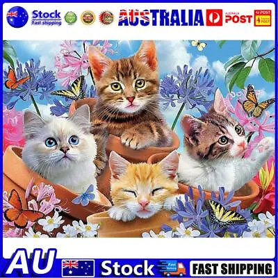 $10.01 • Buy Diamond Painting Full Round Drill Four Cats In Flowers Rhinestone Modern Craft