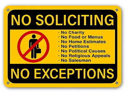 No Soliciting Sign No Exceptions Front Door Home Business Security Fence Signs  • $7.69