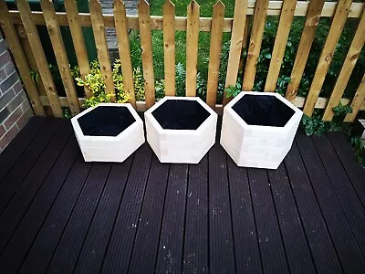 3 Hexagon Wooden Garden Planter Handmade Flower Box Wood • £114.99