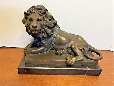 Art Deco Nouveau Hot Cast Lost Wax LION Statue Sculpture 13  X 9  On Marble Base • $229