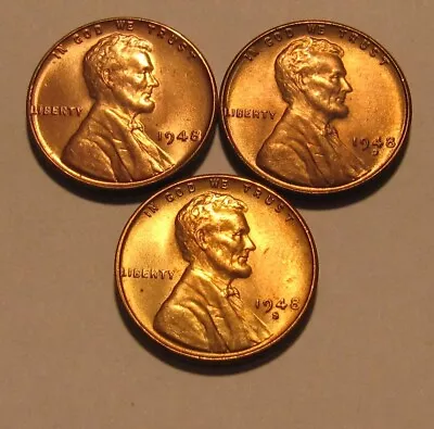 1948 1948 D 1948 S Lincoln Cent Penny - BU Condition - 120SA • $2.25