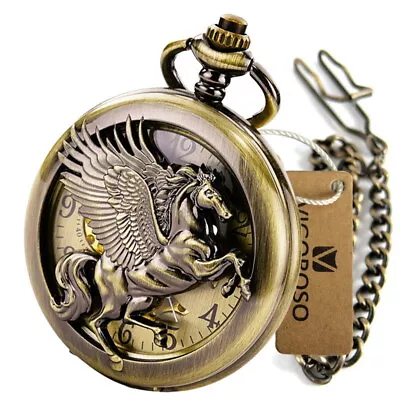 Retro Skeleton Half Pocket Watch Roman Numerals Chain Half Hunter Mechanical • £21.29