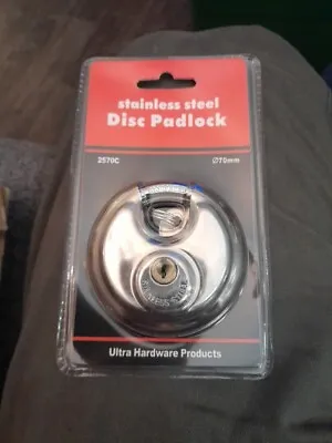 Disc Padlock 2580c 70mm Stainless Steel Discus Lock With Key For Sheds Storage • $5.95