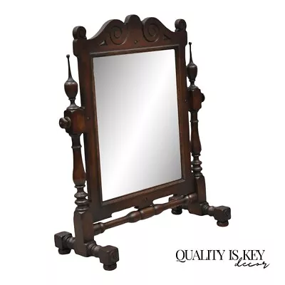 Antique Jacobean Style Oak Wood Pivoting Dresser Shaving Mirror • $895