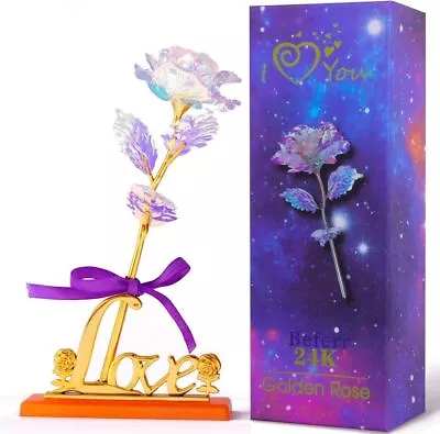 Galaxy Colorful Rose Enchanted Rainbow Flower Gift With Heart Base Best Presents • £9.99