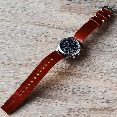 Single Pass Military Style Watch Strap Premium Leather Band 18/20/22/24/26 Mm • £19.19