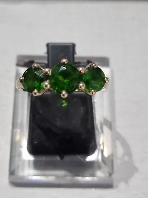 9ct Yellow Gold 3 Stone Russian Diopside Ring Size M @ • £195