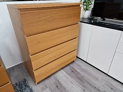 Ikea Malm Chest Of 4 Drawers Oak Veneer • £25