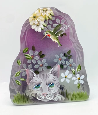 $150 • Buy Fenton Art Glass OOAK Painted Cat Mosser Iceberg Paperweight By Robin Spindler