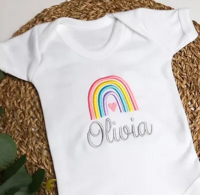 Baby Vest Rainbow Baby IVF Birthday Pastel Baby Colours Embroidered Design • £6.95