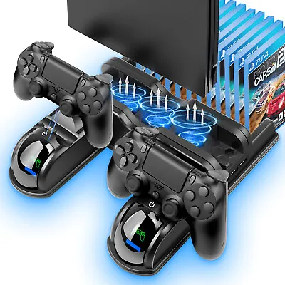 $36.99 • Buy For PS4 Pro/PS4 Slim Controller Charging Dock Station Vertical Stand Cooling Fan