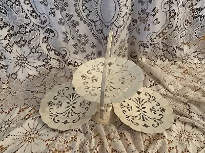 Vintage 3 Tiered Cut Out Metal Off White Folding Dessert Server • $12.95
