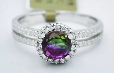 MYSTIC TOPAZ 1.24 Cts & WHITE SAPPHIRE RING .925 Sterling Silver -Made In USA • $0.99