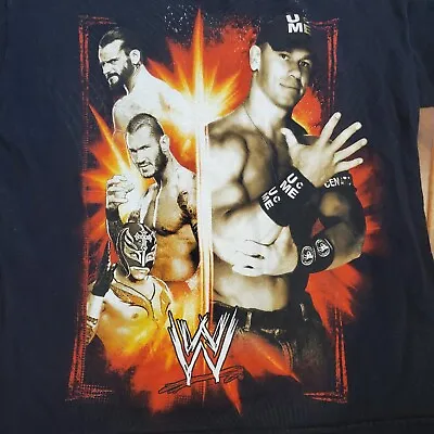 Y2K WWE John Cena T Shirt Boys Medium Black Randy Orton CM Punk Rey Mysterio • £11.87