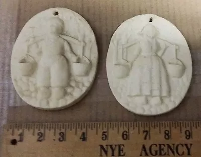 2 Vintage Bisque Ceramic Carved Plaques Children Boy Girl Wall Hanging Art 1920s • $34.18