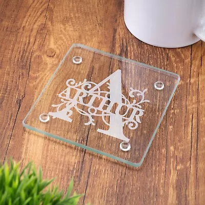 Personalised Glass Coaster Custom Name Initial Laser Engraved 100mm Coffee Tea • £4.99