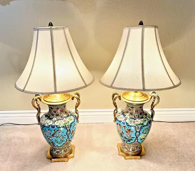 Table Lamps Pair  Marbro Cloisonne Gilded Ormolu French Museum Quality RETIRED • $3650