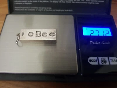£50 • Buy SILVER INGOT & STURDY 17 INCH CHAIN. QUEEN'S HEAD HALLMARK. TOTAL 37g