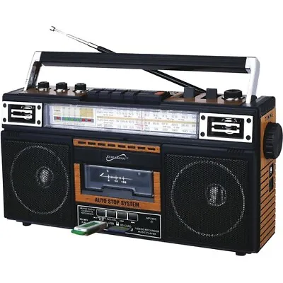 NEW Supersonic SC-3201BTWOOD 4 Band Radio & Cassette Player + To Mp3 Converter • $44.98