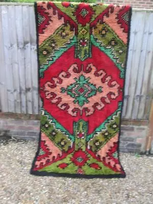 £15 • Buy Vintage 1970s WOVEN On A LOOM WOOL RUG RUNNER THROW Long Pile 208x100cm