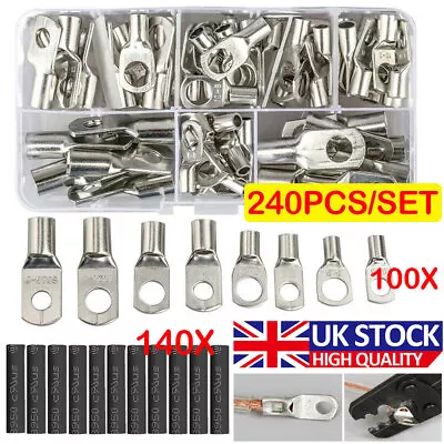 240X Copper Tube Terminals Battery Welding Cable Lug Ring Crimp Connectors Kits • £11.99