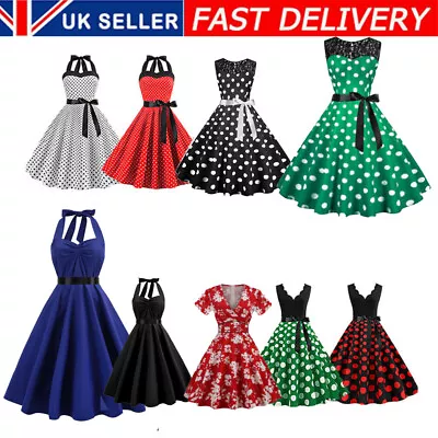 Retro Womens Vintage Rockabilly Swing Dress Womens 1950s/60s Evening Party Prom • £19.99