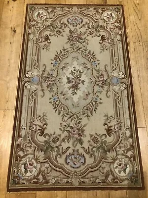 Vintage French Aubusson Floral Needlepoint Tapestry Country House Floor Rug  • £160