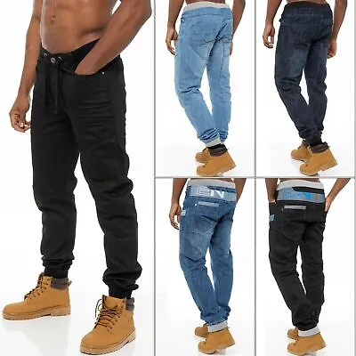 Enzo Mens Cuffed Jeans Designer Denim Joggers Pants Big King Sizes All Waists • $29.04