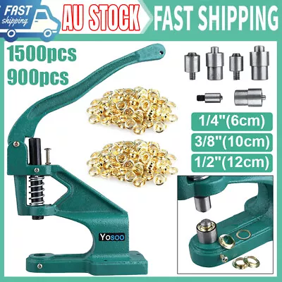 1500pcs Grommet Eyelet Hole Punch Machine Hand Press Tool 3 Dies 6mm 10mm 12mm • $51.98