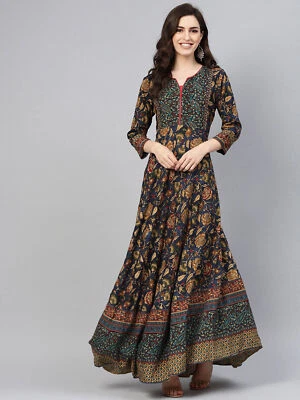 $61.59 • Buy Ethnic Motifs Printed Straight Cotton Kurta Women Fashion Casual Kurti Dress Top