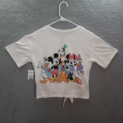 Disney Shirt Womens Large White Crop Top Mickey Mouse Double Sided Graphic Tee • $9.66