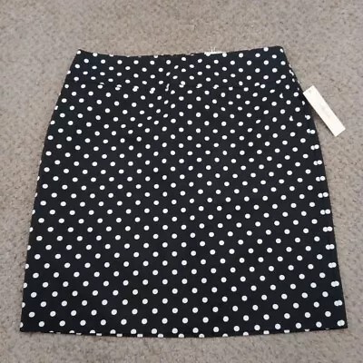 Merona Skirt Size 12 Short Black Polka Dot Lined Slit Pencil New • $14.30