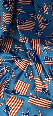 Blue Red White American Flag Print Satin Fabric 58'' PRICE PER METER • £4.99