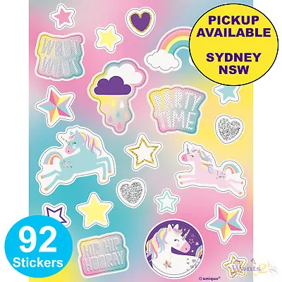 $6.50 • Buy Rainbow Unicorn Party Supplies 92 Stickers 4 Sheets Birthday Loot Favours Prizes