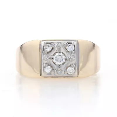 Yellow Gold Diamond Men's Ring - 14k Round .36ctw Cluster Milgrain • $499.99