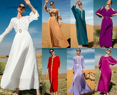 Elegant Women Wedding Long Dress Muslim Moroccan Cocktail Gown Abaya Dubai Prom • $46.58