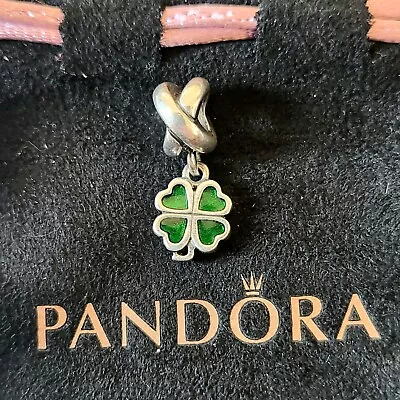 Pandora Lucky Four Leaf Clover Sterling Silver Charm Green Enamel S925 ALE • £20