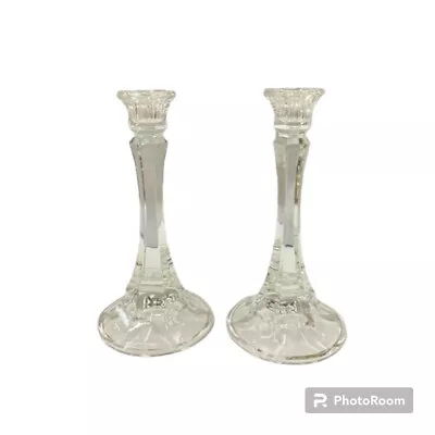 Vintage Pair Indiana Glass Paneled Crystal Candlesticks 7.5  • $25