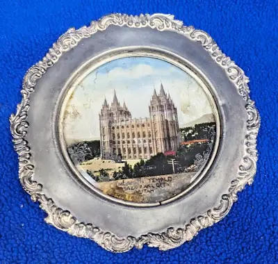 Antique Mormon Temple Salt Lake City Pewter Plate Mother Of Pearl Painted • $60