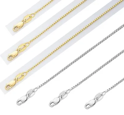 0.8MM/1M 14KT Solid Yellow White Gold Lobster Lock Box Chain 16/18/20/22/24 Inch • $262.90