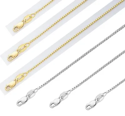 $146.30 • Buy 1MM 14KT Solid Yellow White Gold Lobster Lock Box Chain 16/18/20/22/24 Inch
