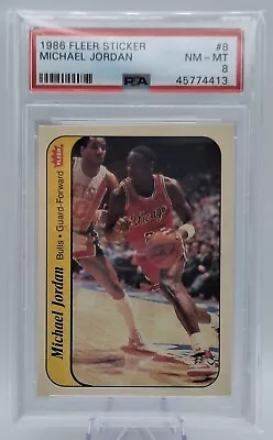 1986 Fleer Basketball Sticker 8 MICHAEL JORDAN ROOKIE Card Graded PSA 8 NM MINT • $1250